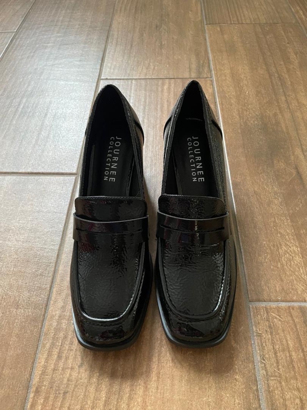 Journee Collection Malleah Black Patent Block Heel Loafers - Picture 6 of 14